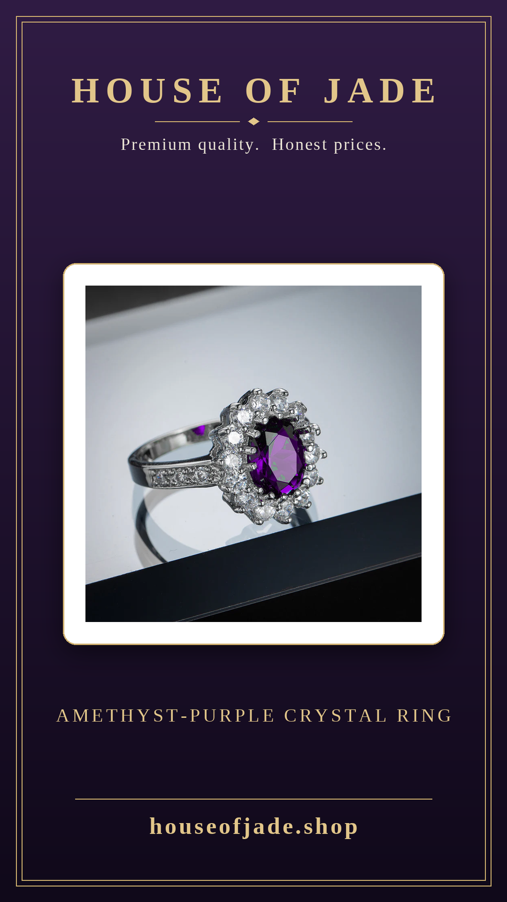 House of Jade™ Emerald-Style Crystal Ring – Silver-Tone Statement Ring