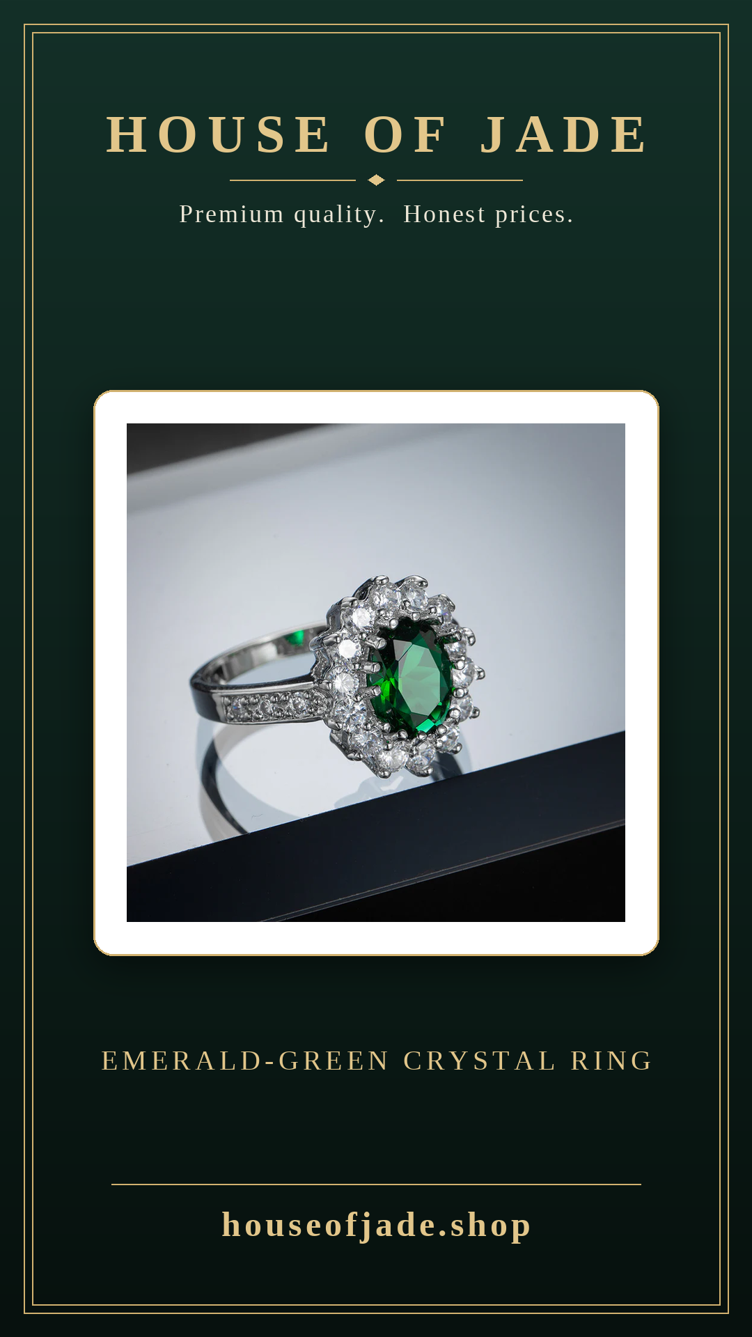 House of Jade™ Emerald-Style Crystal Ring – Silver-Tone Statement Ring