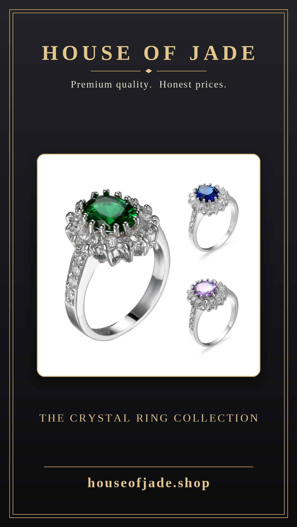 House of Jade™ Emerald-Style Crystal Ring – Silver-Tone Statement Ring