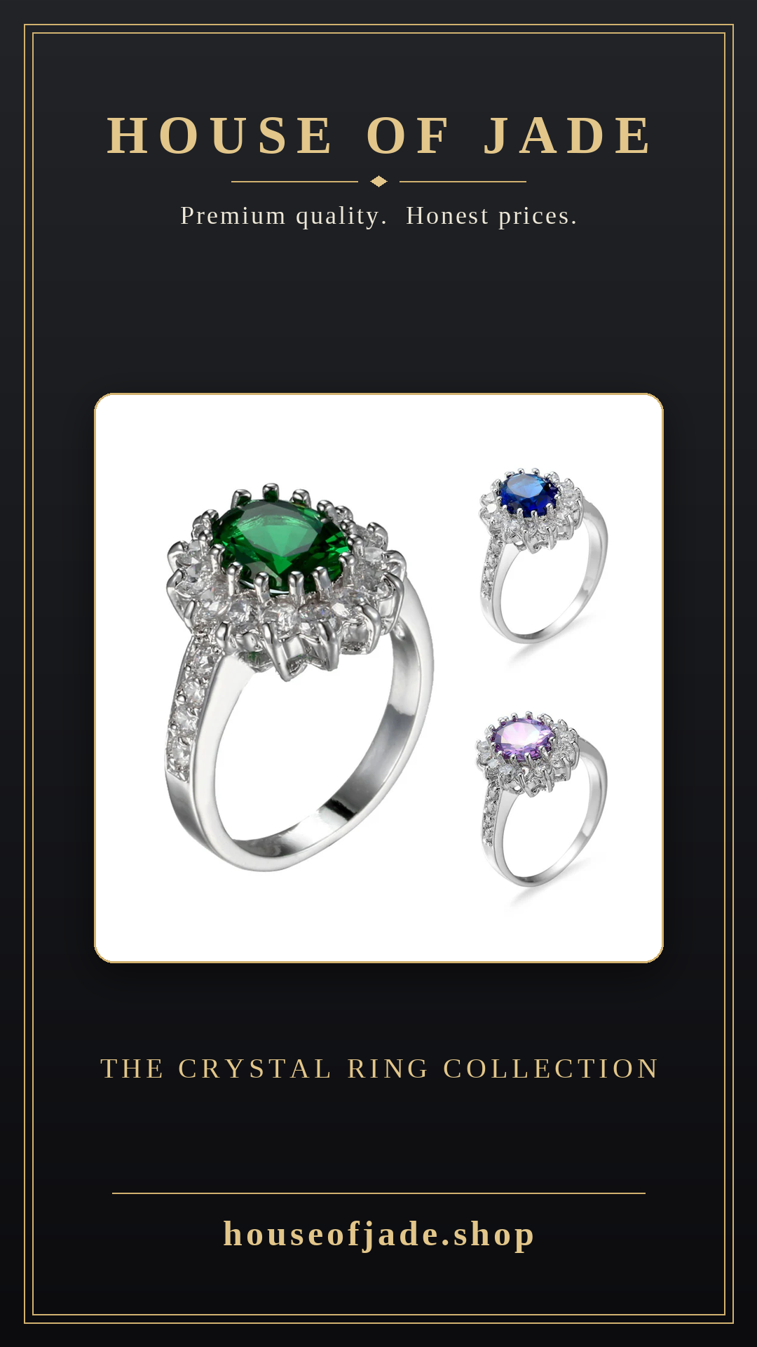 House of Jade™ Emerald-Style Crystal Ring – Silver-Tone Statement Ring
